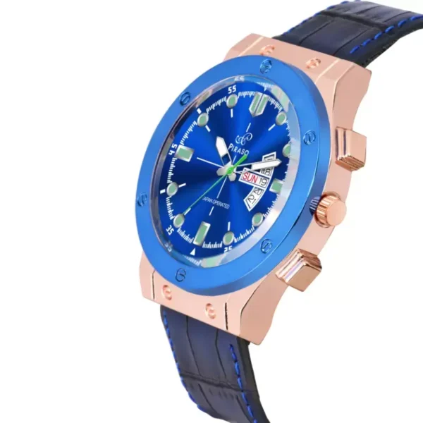 Piraso Blue Dial Blue Leather Strap Analog Watch for Men