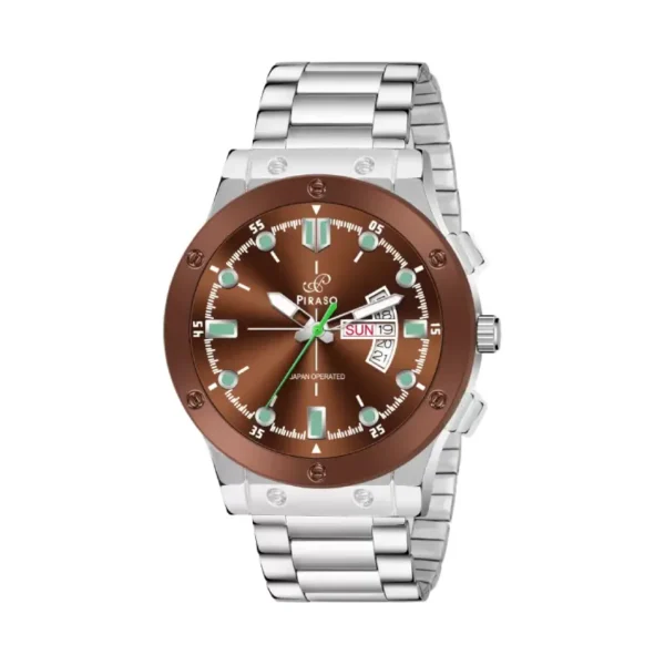 Piraso Analog Watch, Brown Dial Men's Watch, Silver Chain Watch