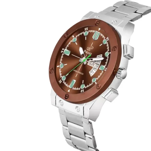 Piraso Analog Watch, Brown Dial Men's Watch, Silver Chain Watch