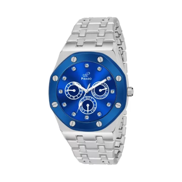 Piraso NK HUB-LOT 2026 men's silver chain watch, blue dial