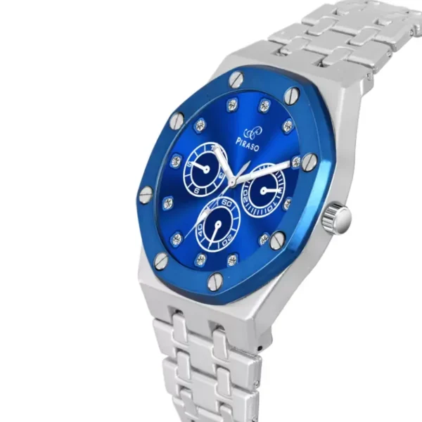 Piraso NK HUB-LOT 2026 men's silver chain watch, blue dial