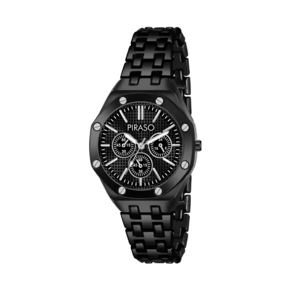 Piraso NK HUB-LOT Women's Analog Watch - Black Dial with Black Chain Strap