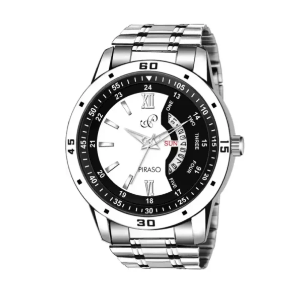 Piraso men's watch, white black dial, silver chain, PR2921