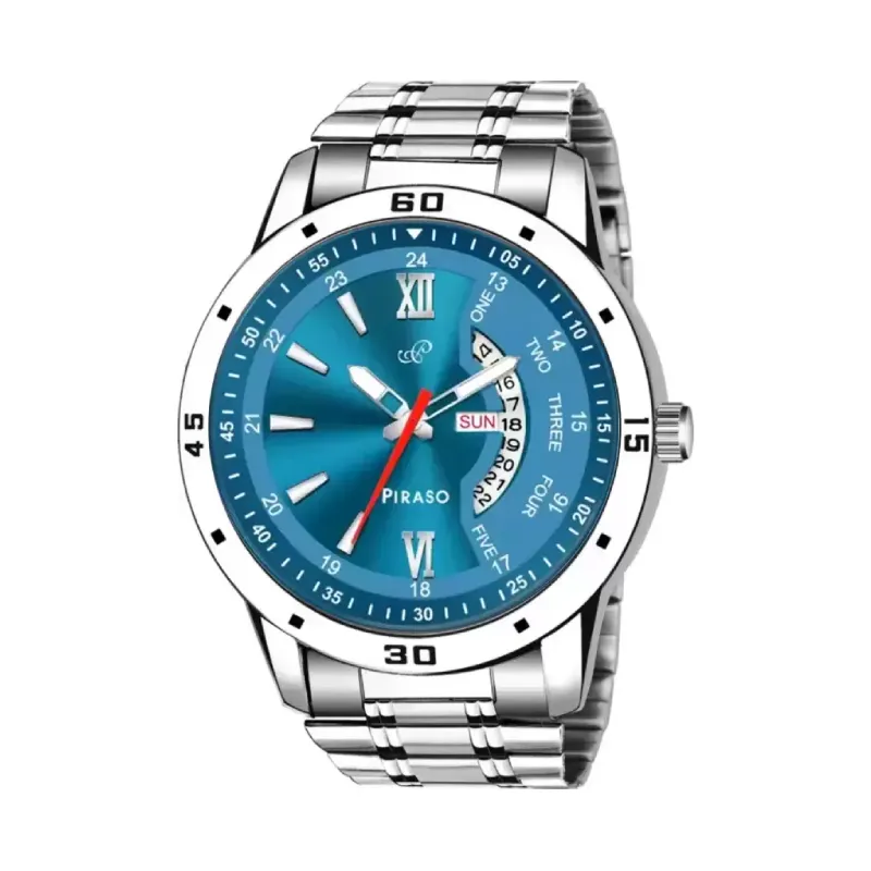Piraso men's watch, Piraso PR2921 blue dial, silver chain watch, elegant men's quartz watch