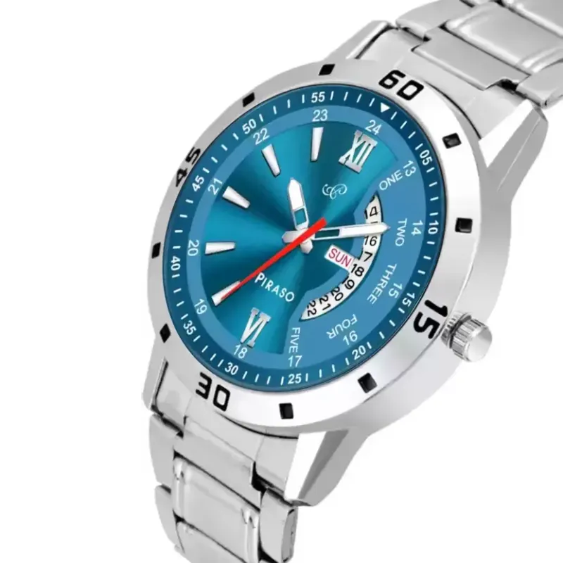 Piraso men's watch, Piraso PR2921 blue dial, silver chain watch, elegant men's quartz watch