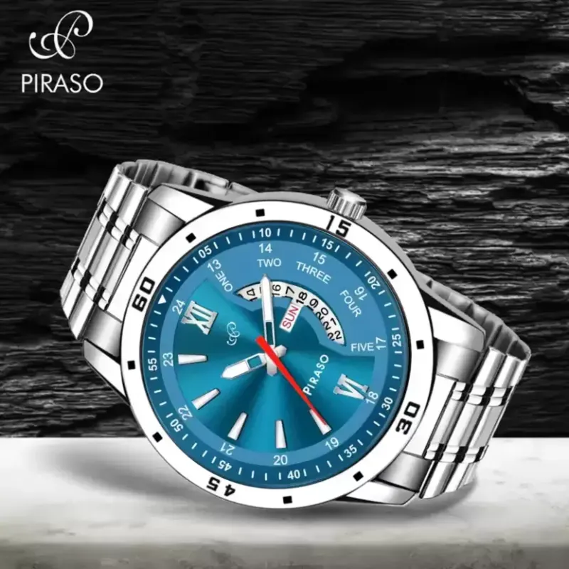 Piraso men's watch, Piraso PR2921 blue dial, silver chain watch, elegant men's quartz watch