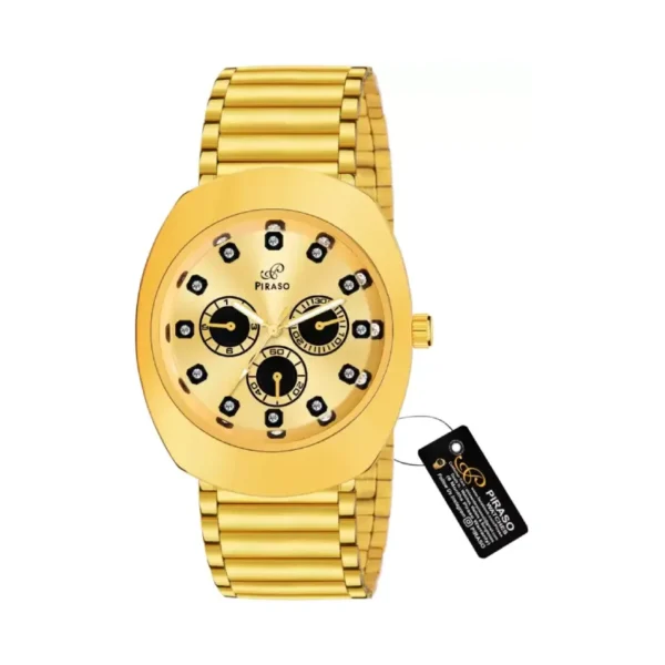 Piraso gold dial watch, men's gold chain watch, luxury analog watch for men.