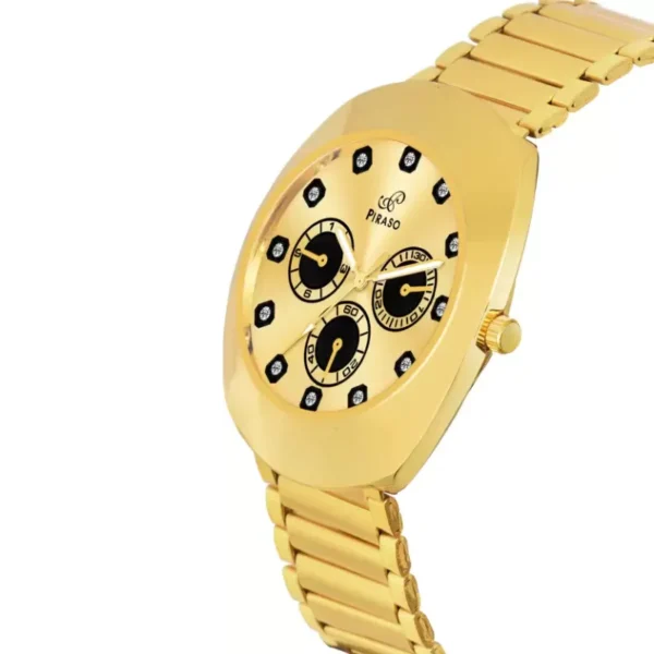 Piraso gold dial watch, men's gold chain watch, luxury analog watch for men.