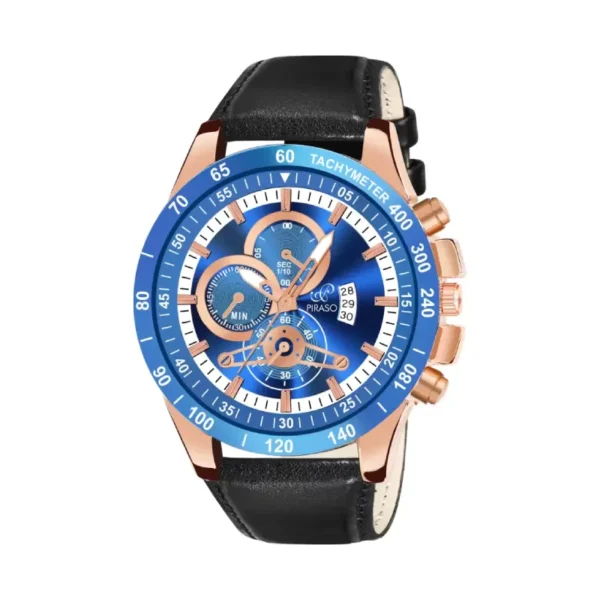 Piraso RSSL 2025 men's watch, blue copper dial, black leather strap