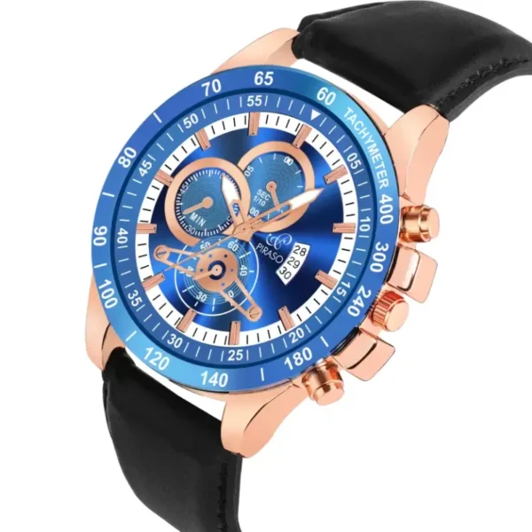 Piraso RSSL 2025 men's watch, blue copper dial, black leather strap