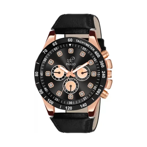 Piraso RSSL 2026 black leather watch, men's analog watch, elegant watch