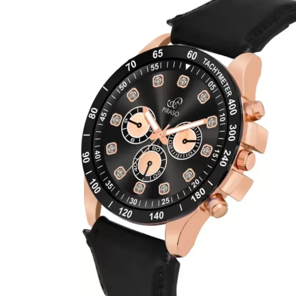 Piraso RSSL 2026 black leather watch, men's analog watch, elegant watch