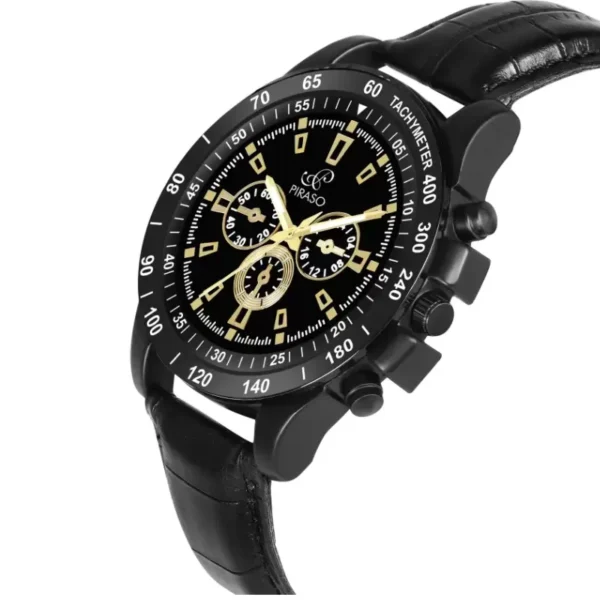 Piraso RSSL 8905 men's watch, black and golden dial, leather strap