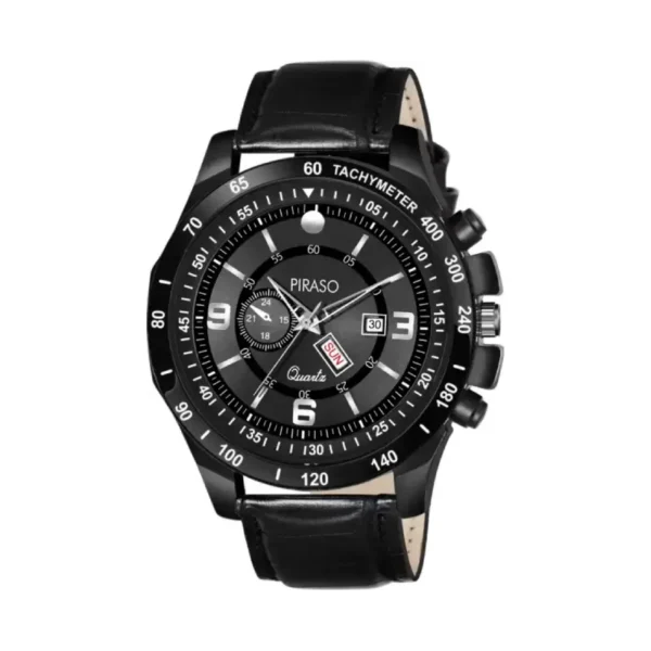 Piraso men's black dial watch, RSSL C19 leather strap watch, Piraso men's quartz watch