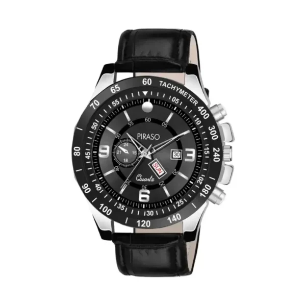 Piraso men's watch, black dial, leather strap, RSSL C19