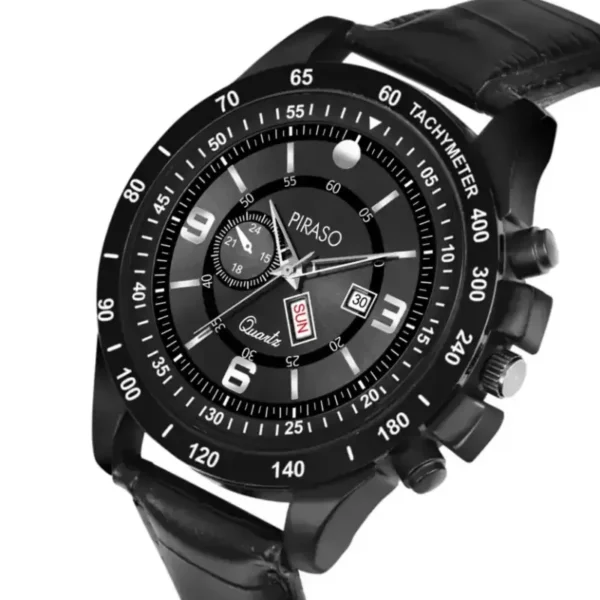 Piraso men's black dial watch, RSSL C19 leather strap watch, Piraso men's quartz watch