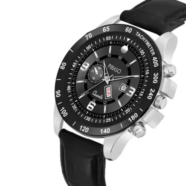 Piraso men's watch, black dial, leather strap, RSSL C19