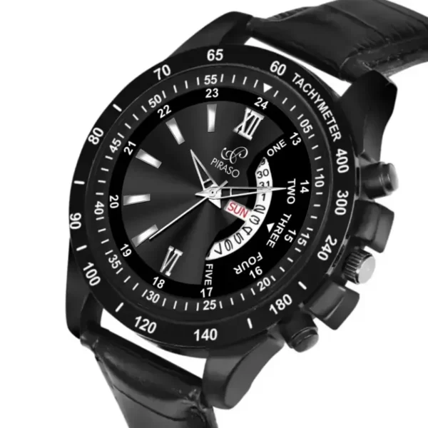 Piraso RSSL D&D-16 men's watch, black dial leather strap watch