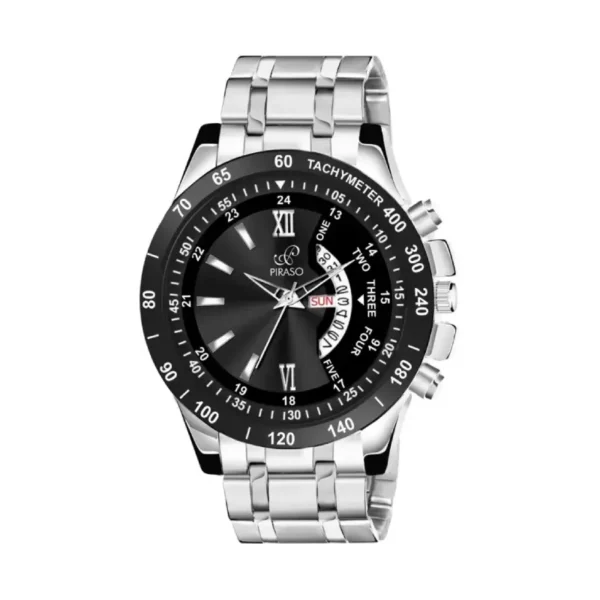 Piraso men's silver chain watch, RSSL D&D-16 black dial watch