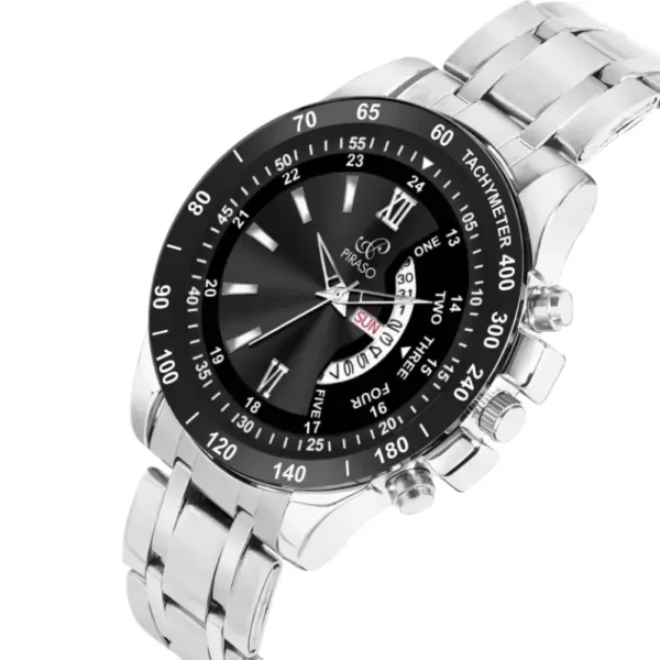 Piraso men's silver chain watch, RSSL D&D-16 black dial watch