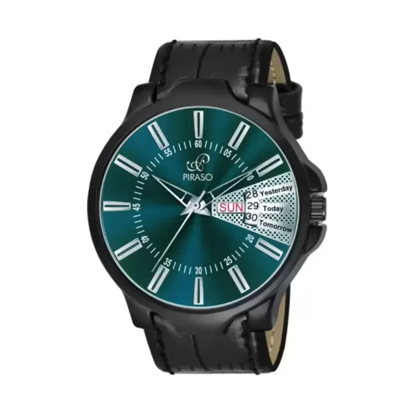 Piraso 1129 men's turquoise dial watch, black leather strap watch