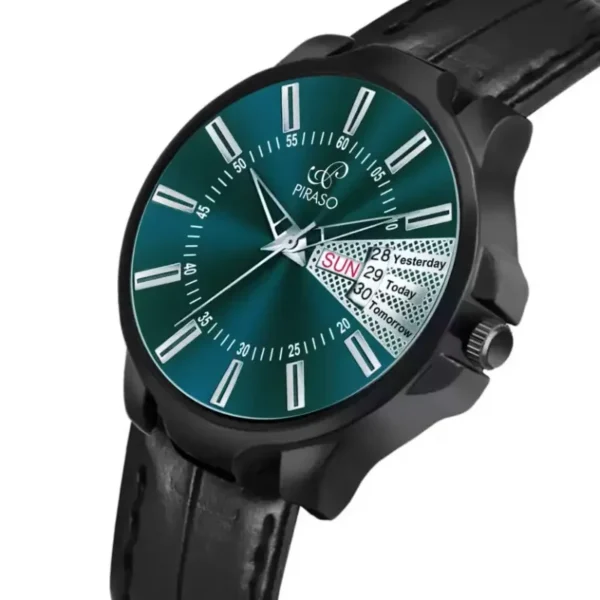 Piraso 1129 men's turquoise dial watch, black leather strap watch