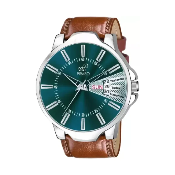 Piraso 1129 men's watch turquoise dial, brown leather strap watch for men