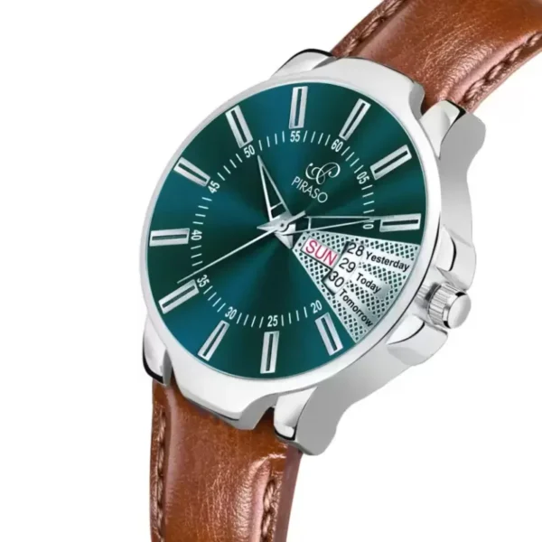 Piraso 1129 men's watch turquoise dial, brown leather strap watch for men