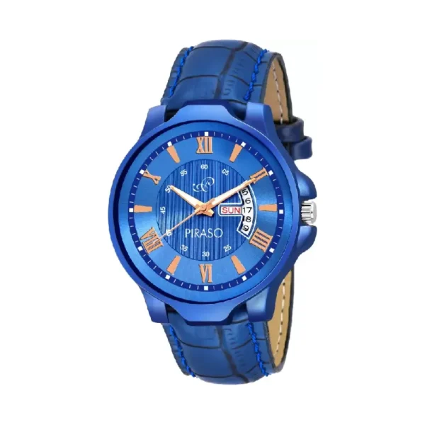 Piraso 1150-BL men's blue dial watch, blue leather strap watch