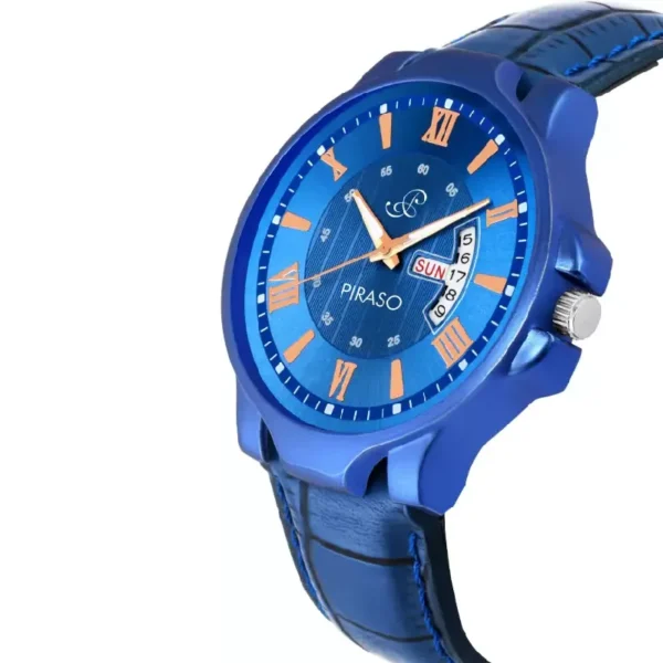 Piraso 1150-BL men's blue dial watch, blue leather strap watch