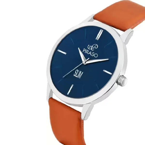 Piraso 1584 SL04 Men's Analog Watch - Blue Dial, Brown Leather Strap