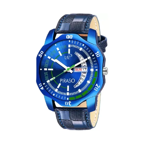 Piraso 27-BL-S men's blue dial leather strap watch