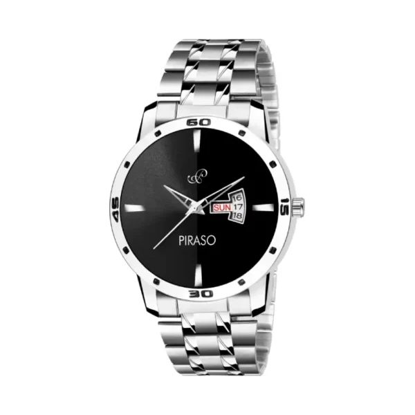 Piraso 29-BK-CK men's silver chain watch, black dial analog watch