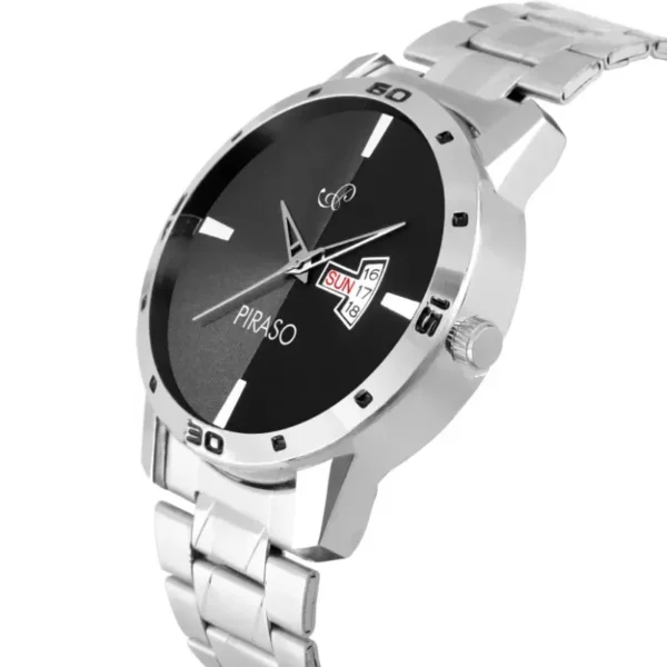 Piraso 29-BK-CK men's silver chain watch, black dial analog watch