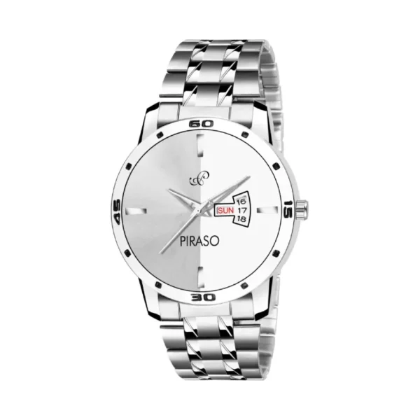 Piraso 29-WH-CK men's silver dial analog watch with stainless steel strap