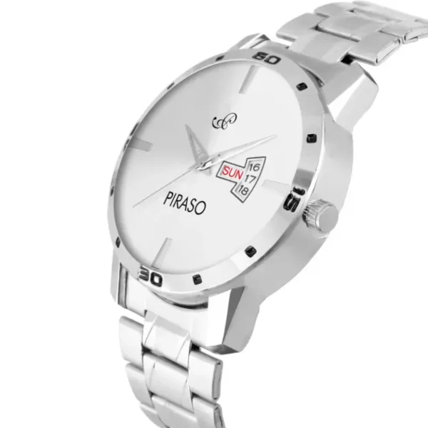 Piraso 29-WH-CK men's silver dial analog watch with stainless steel strap
