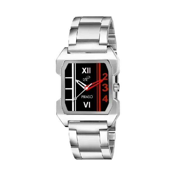 Piraso 3134 men’s silver chain analog watch, black dial