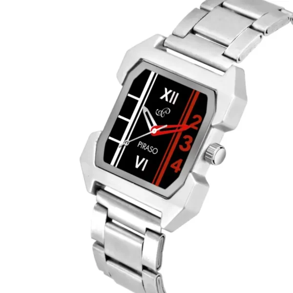 Piraso 3134 men’s silver chain analog watch, black dial
