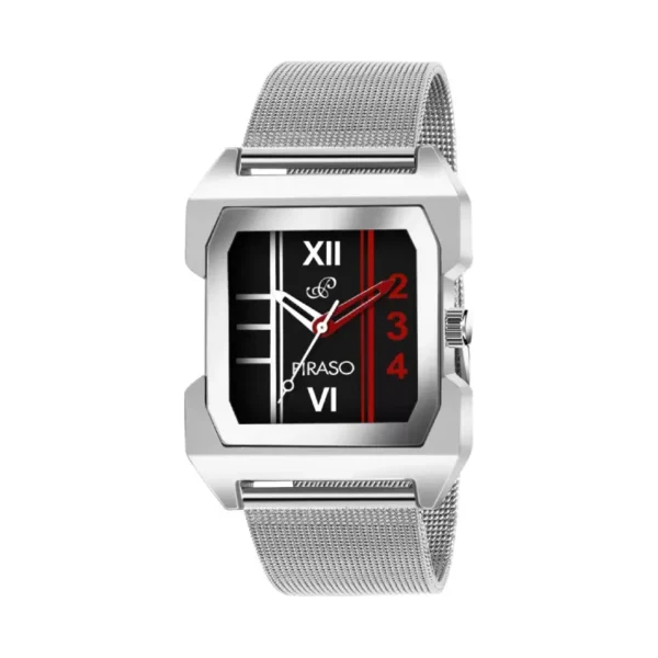Piraso 3134 black dial silver mesh designer strap men's watch