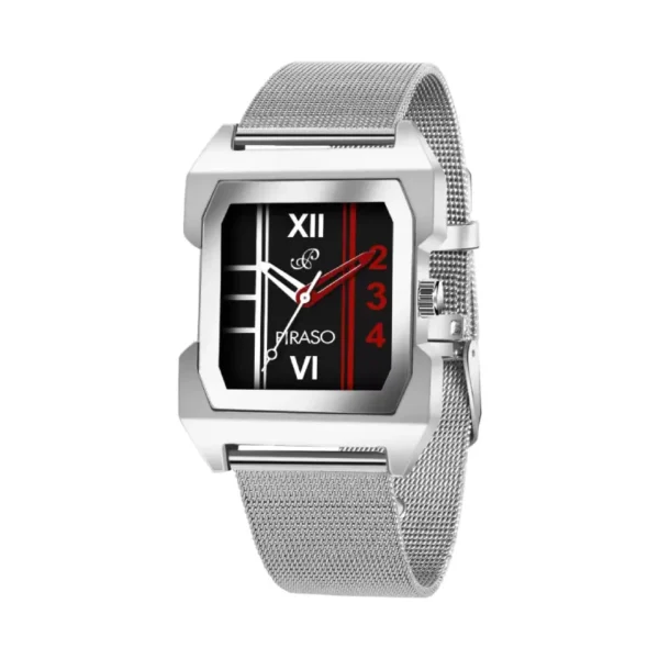Piraso 3134 black dial silver mesh designer strap men's watch
