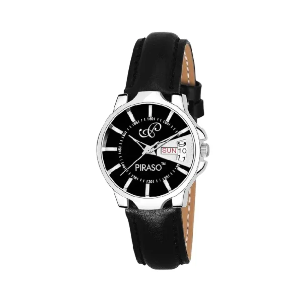 Piraso 4057 women’s black leather watch, elegant women's black analog watch