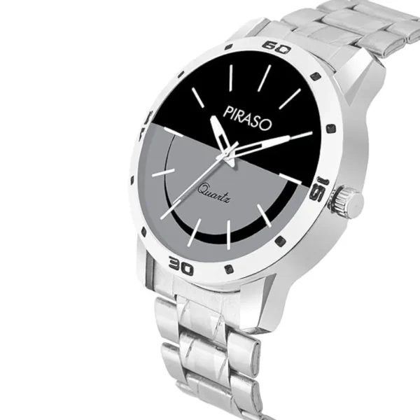 Piraso 42-BK-CK men's silver chain black dial watch