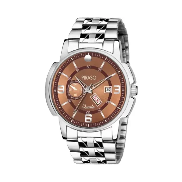 Piraso D&D C19-34 BR CK men's analog watch, brown dial silver chain watch