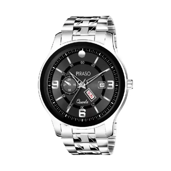 Piraso D&D C19 Men's Watch, Black Dial Silver Chain Analog Watch