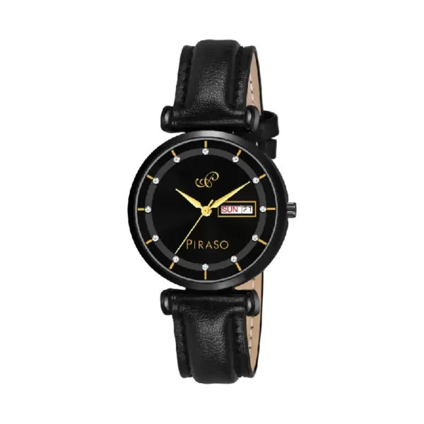 Piraso women's black leather watch, Piraso D&D C27 analog watch