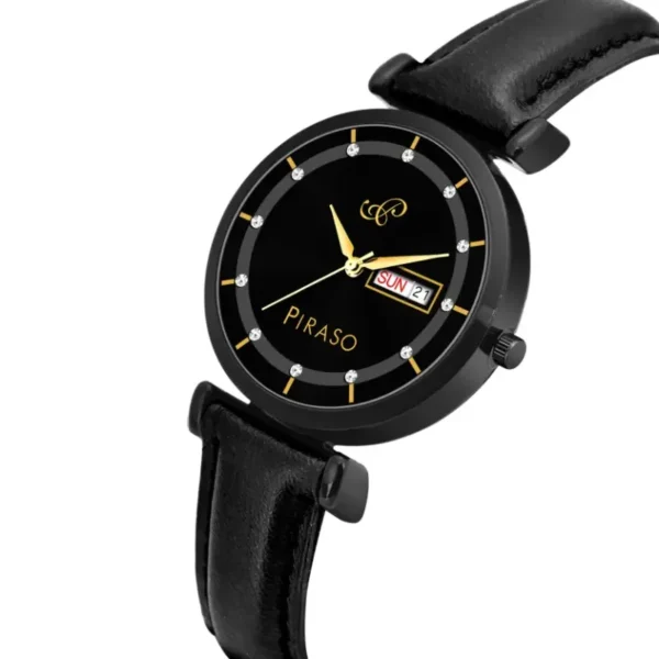 Piraso women's black leather watch, Piraso D&D C27 analog watch