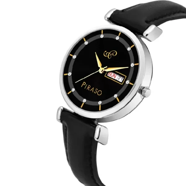 Piraso women's black silver analog watch, Piraso D&D C27 leather strap
