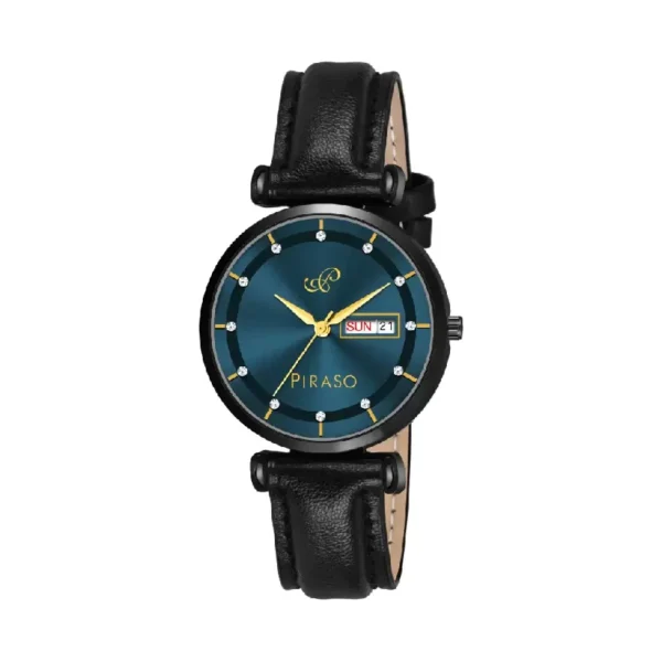 Piraso D&D C27 women's blue dial black leather strap watch