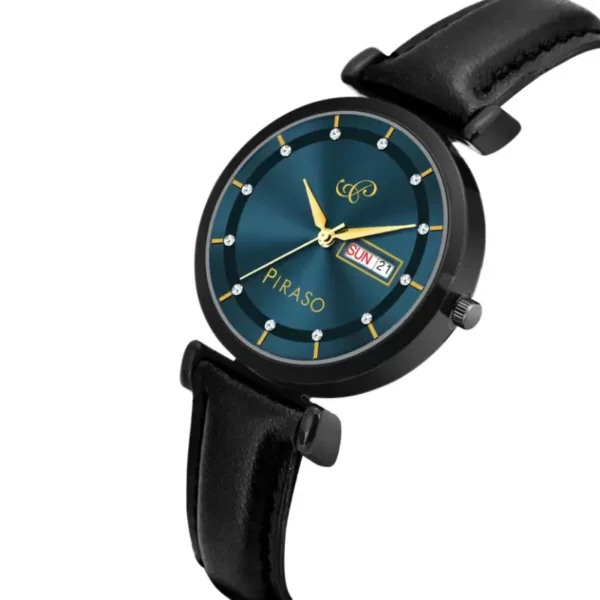 Piraso D&D C27 women's blue dial black leather strap watch