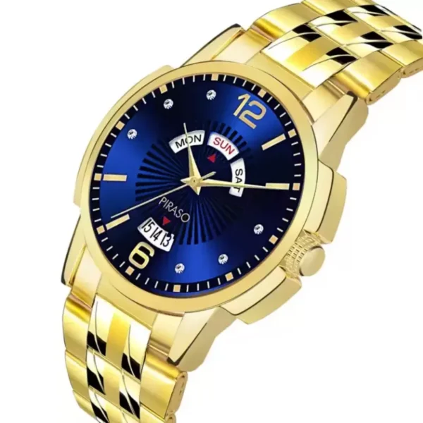 Piraso D&D E94 men's watch, blue dial golden chain analog watch